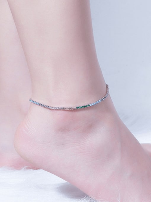 RINNTIN 925 Sterling Silver Cubic Zirconia Geometric Minimalist Anklet 1