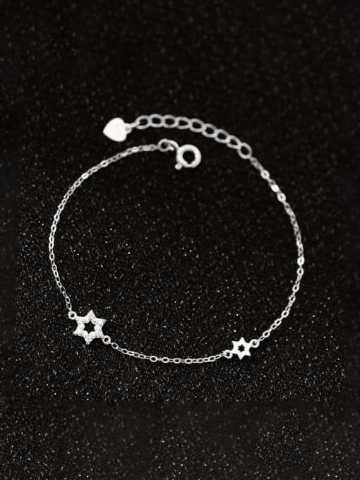 Silver 925 Sterling Silver Cubic Zirconia Hollow Star Minimalist Link Bracelet