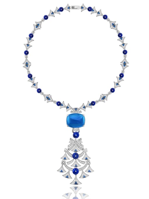 Treasure Blue Brass Cubic Zirconia Irregular Luxury Necklace