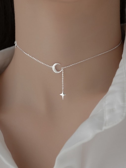 Rosh 925 Sterling Silver Moon Minimalist Tassel Pendant Necklace 3