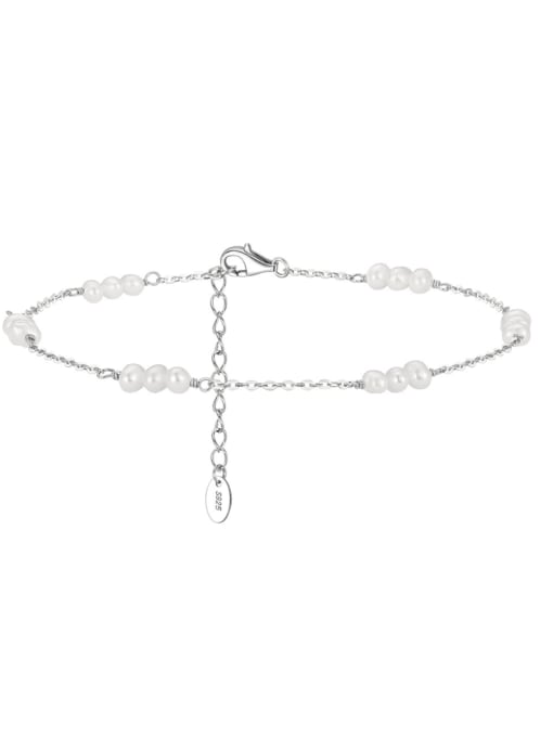 RINNTIN 925 Sterling Silver Freshwater Pearl Geometric Minimalist Anklet 3