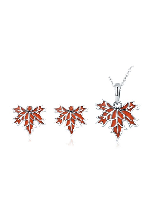 Necklace earrings 925 Sterling Silver Enamel Minimalist Leaf  Pendant