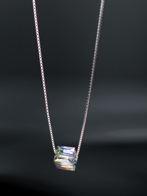 Rosh 925 Sterling Silver Synthetic Crystal Square Minimalist Necklace
