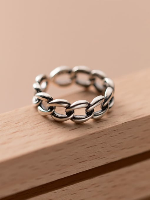 Rosh 925 Sterling Silver VintageHollow Chain Band Ring