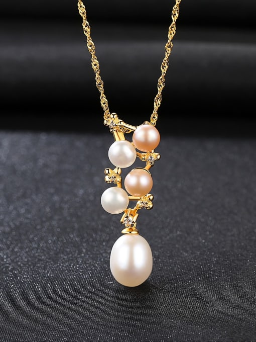 Mixed color 5F01 925 Sterling Silver Freshwater Pearl Pendant Necklace