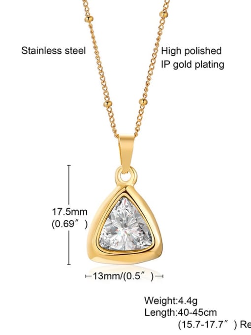 Triangle Golden White Titanium Steel Glass Stone Geometric Minimalist Necklace