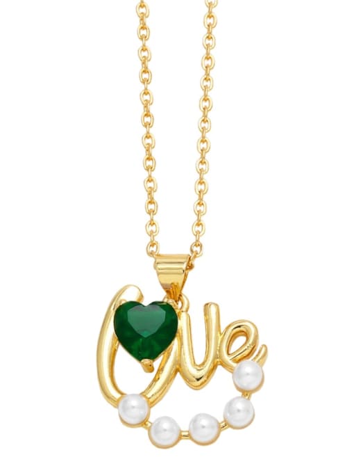 green Brass Imitation Pearl Letter Minimalist Necklace