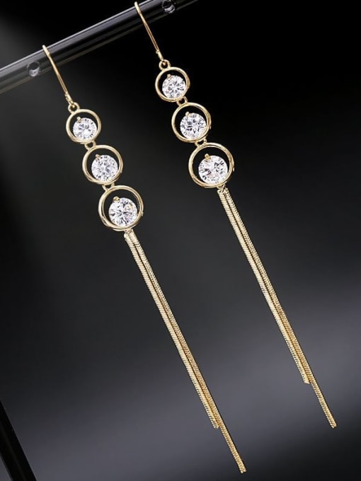 Luxu Brass Cubic Zirconia Tassel Minimalist Threader Earring 0