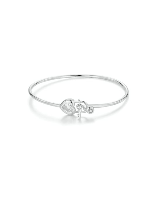 Jare 925 Sterling Silver Cubic Zirconia Heart Dainty Band Bangle 0
