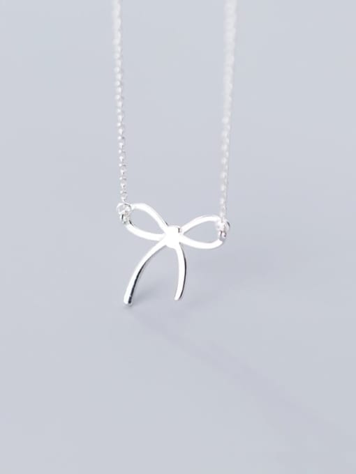 Rosh 925 sterling silver simple smooth Bow Pendant Necklace 3