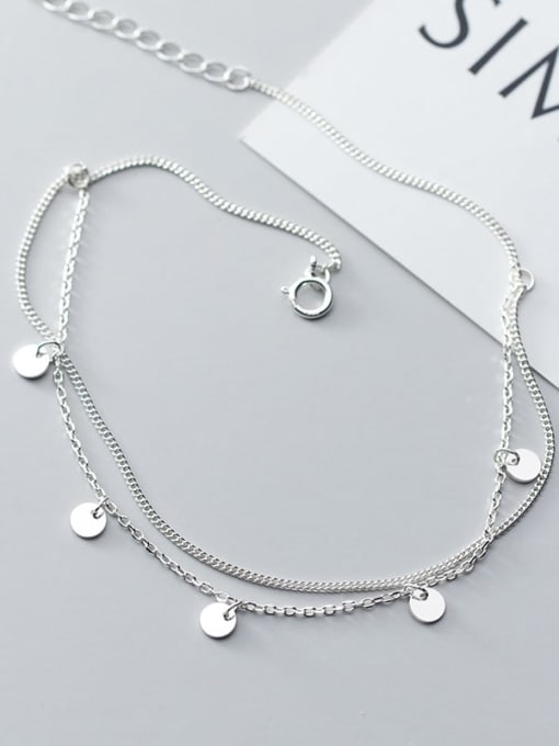 Rosh 925 Sterling Silver Round Minimalist Double layer  Anklet 3