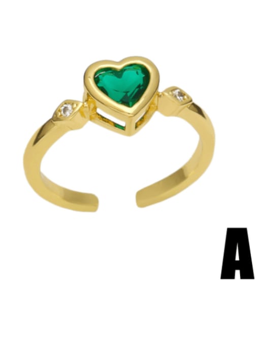 CC Brass Glass Stone Heart Minimalist Band Ring 2