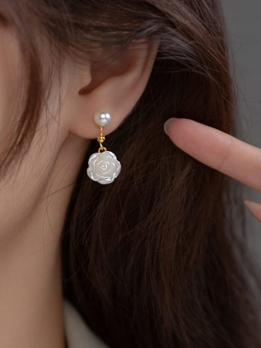 Rosh 925 Sterling Silver Shell Flower Cute Drop Earring 1