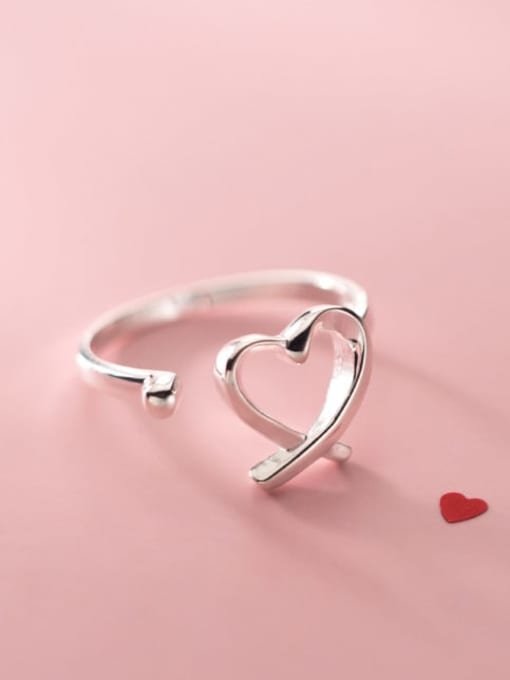 Rosh 925 Sterling Silver Hollow Line Heart Minimalist Band Ring 2