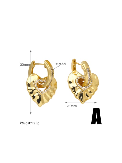 A Brass Cubic Zirconia Heart Hip Hop Huggie Earring