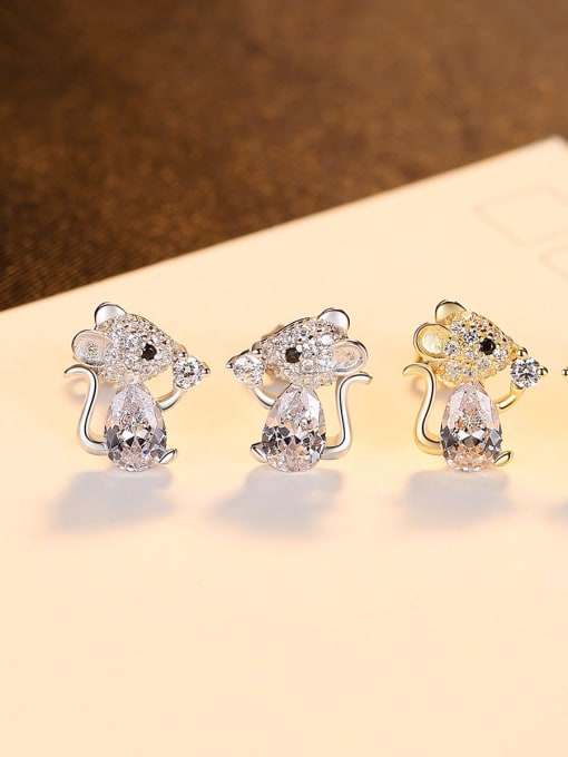 CCUI 925 Sterling Silver Cubic Zirconia Mouse Cute Stud Earring 2