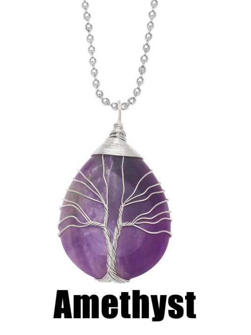 Amethyst Brass Natural Stone Water Drop Vintage Necklace