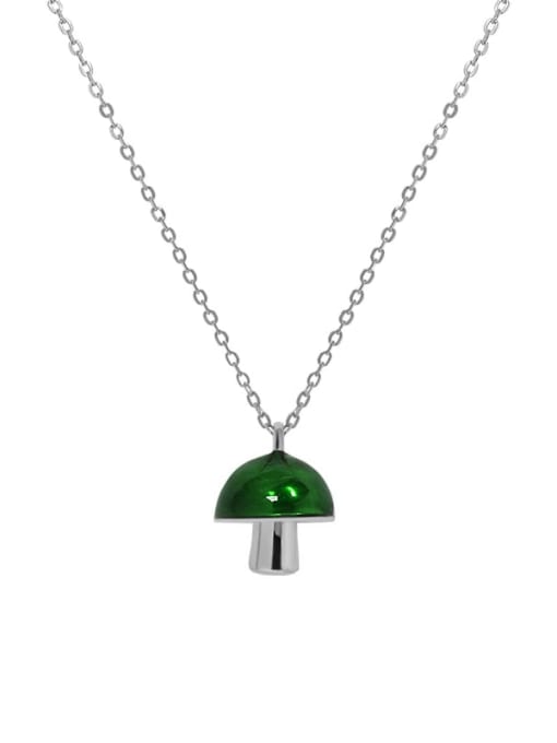 White gold 【 green glue dropping 】 925 Sterling Silver Enamel Mushroom Minimalist Necklace