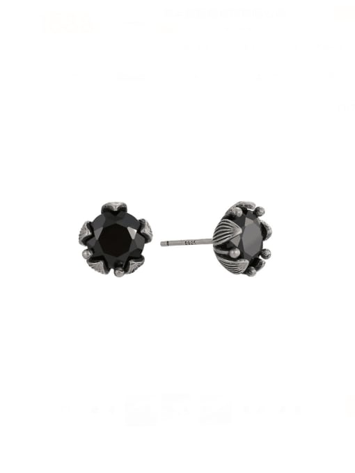 Black Zircon Earrings Brass Cubic Zirconia Flower Vintage Stud Earring