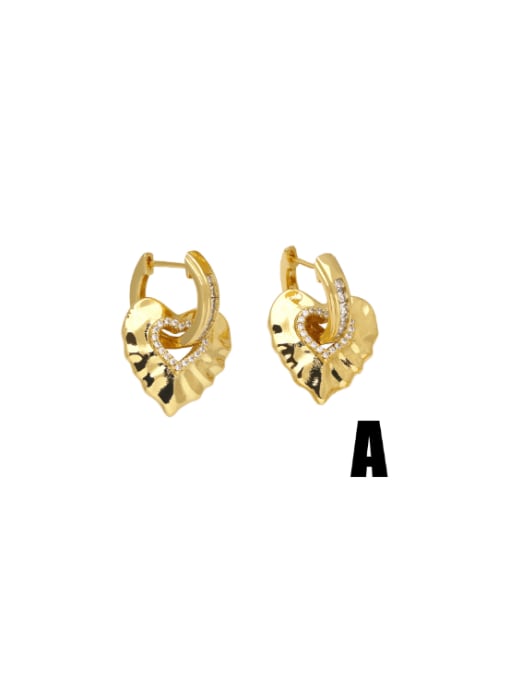 CC Brass Cubic Zirconia Heart Hip Hop Huggie Earring 2
