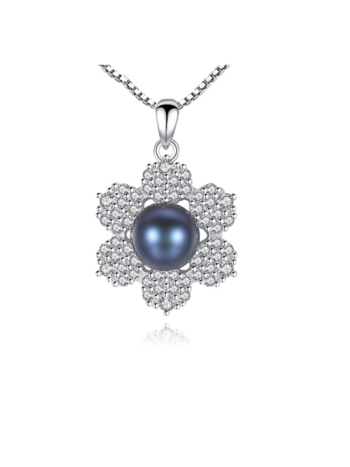 CCUI 925 Sterling Silver 3A Zircon Freshwater Pearl Flower Pendant Necklace