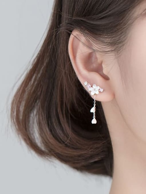 Rosh 925 Sterling Silver Shell Flower Cute Drop Earring 1