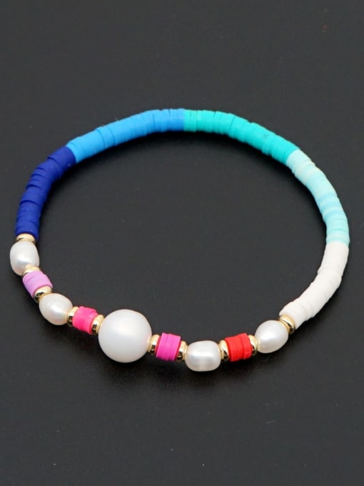ZZ B200056J Freshwater Pearl Multi Color Polymer Clay Round Bohemia Stretch Bracelet