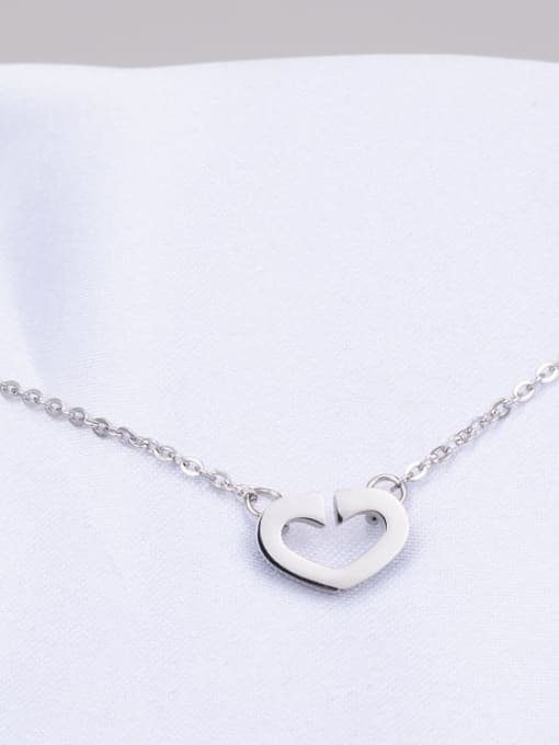 silvery Titanium Smooth Hollow Heart Necklace