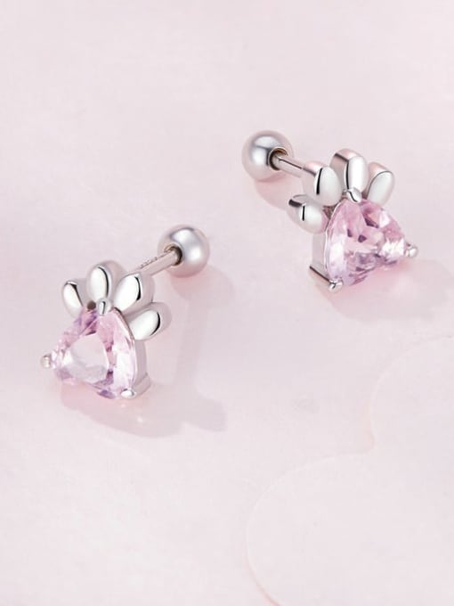 Jare 925 Sterling Silver Cubic Zirconia Dog Paw Cute Stud Earring 3