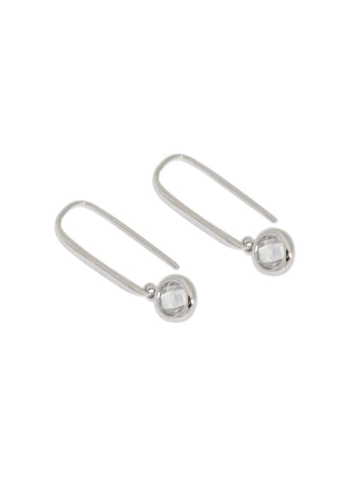 Platinum 925 Sterling Silver Cubic Zirconia Geometric Minimalist Hook Earring