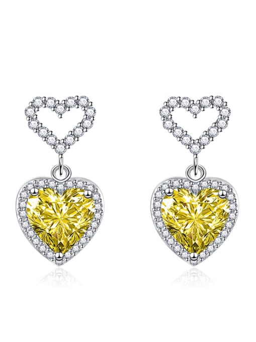 yellow Brass Cubic Zirconia Heart Dainty Cluster Earring