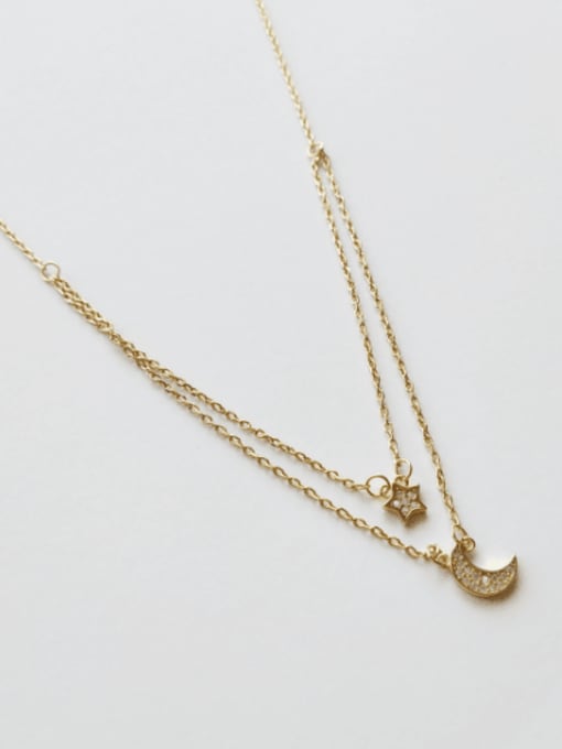 Boomer Cat Pure Silver 18k-gold Star Moon Necklace