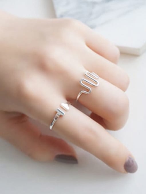 DAKA 925 Sterling Silver Geometric Minimalist  Free Size Band Ring 3