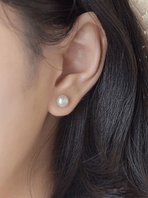 Rosh 925 Sterling Silver  Freshwater Pearl Round Minimalist Stud Earring 1