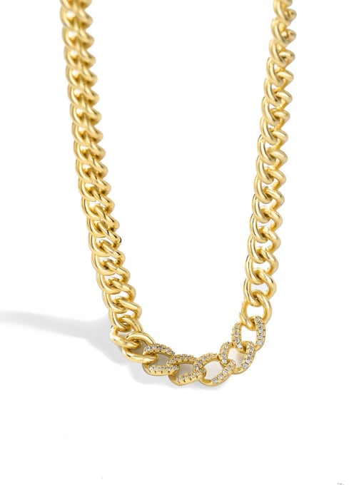 Gold Brass Rhinestone Geometric Hip Hop Hollow Chain Necklace