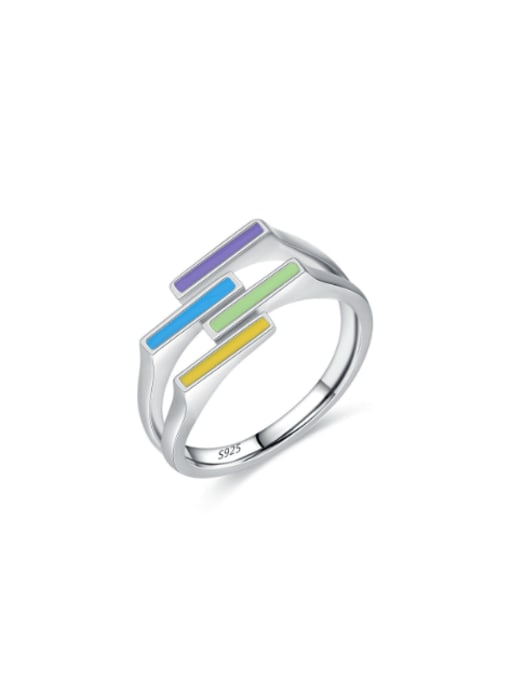 S925 Sterling Silver 925 Sterling Silver Enamel Geometric Minimalist Band Ring