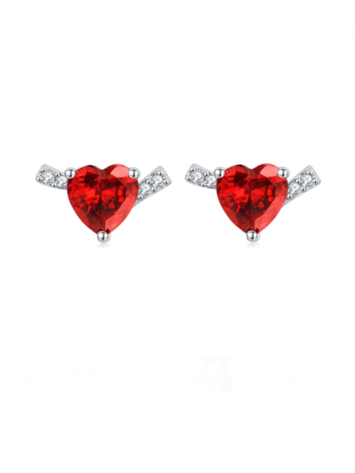 red 925 Sterling Silver Cubic Zirconia Heart Dainty Stud Earring