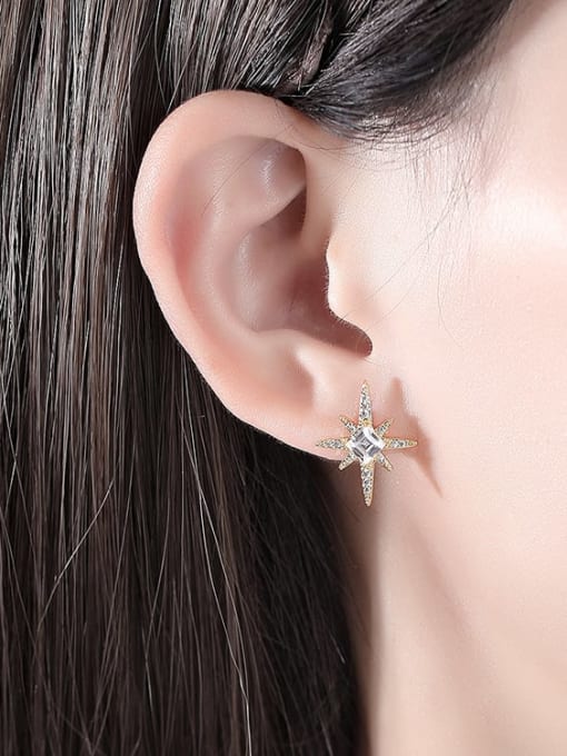 BLING SU Brass Cubic Zirconia Star Minimalist Stud Earring 1