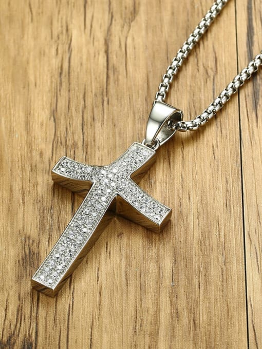 CONG Stainless Steel Rhinestone Cross Minimalist Regligious Necklace 1
