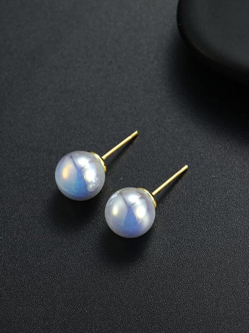 10mm blue Zinc Alloy Imitation Pearl Round Minimalist Stud Earring