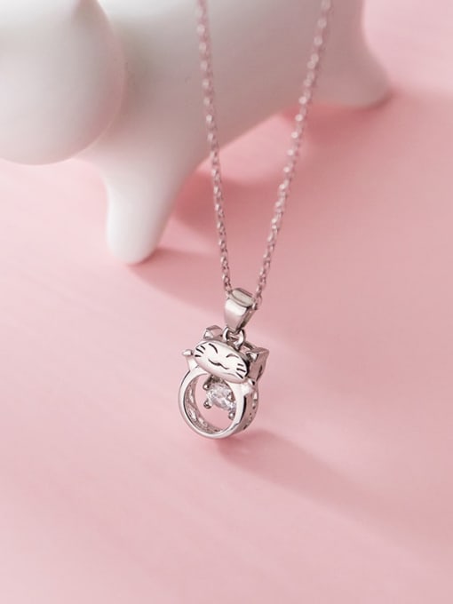 Rosh 925 Sterling Silver Cubic Zirconia Cat Cute Necklace 1