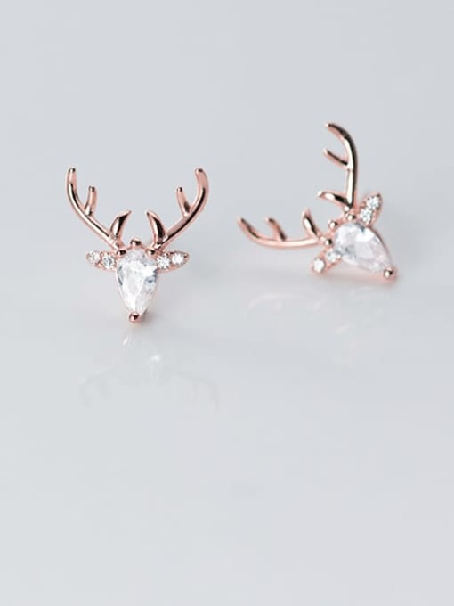 Rosh 925 Sterling Silver Cubic Zirconia Deer Minimalist Stud Earring 0