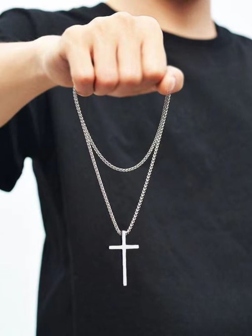 CONG Stainless steel Cross Hip Hop Regligious Necklace 0
