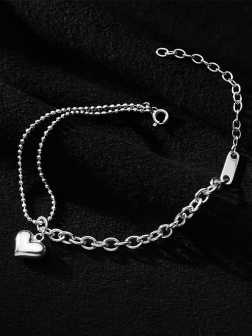 Rosh 925 Sterling Silver  Minimalist Double layer glossy love asymmetrical bracelet 0