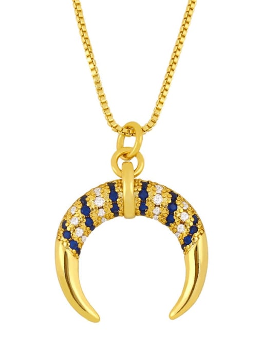 blue Brass Cubic Zirconia Moon Minimalist Necklace