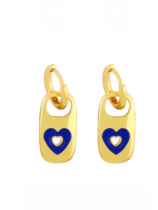 Sapphire blue Brass Enamel Heart Hip Hop Huggie Earring