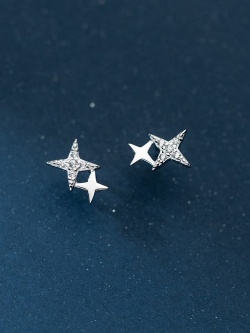 Rosh 925 Sterling Silver Cubic Zirconia Star Cute Stud Earring 3