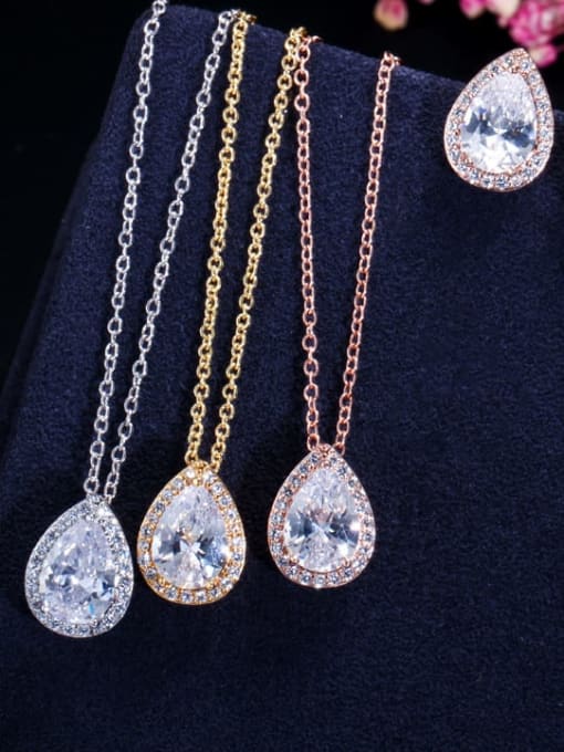 L.WIN Brass Cubic Zirconia Luxury Water Drop  Earring and Necklace Set 3