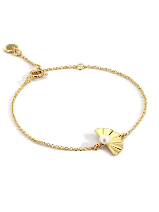 Gold Plated Pearl Bracelet Brass Imitation Pearl Irregular Vintage Link Bracelet