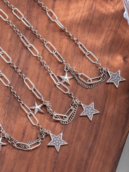 XBOX 925 Sterling Silver Geometric Vintage  Vintage Five-Pointed Star Patchwork Necklace 2